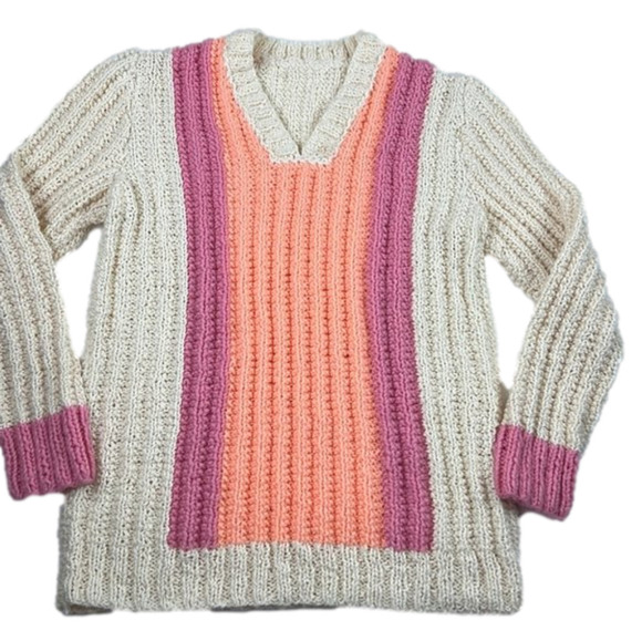 Beautiful Handknit Sweater with Orange and Pink - Picture 1 of 7